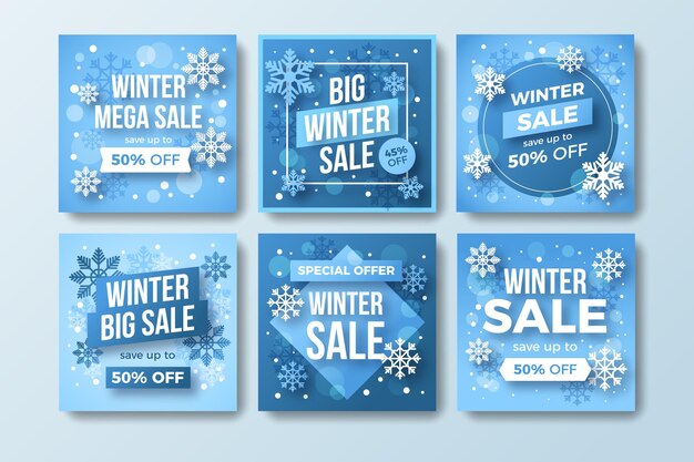 Colección de publicaciones de instagram de rebajas de invierno degradado