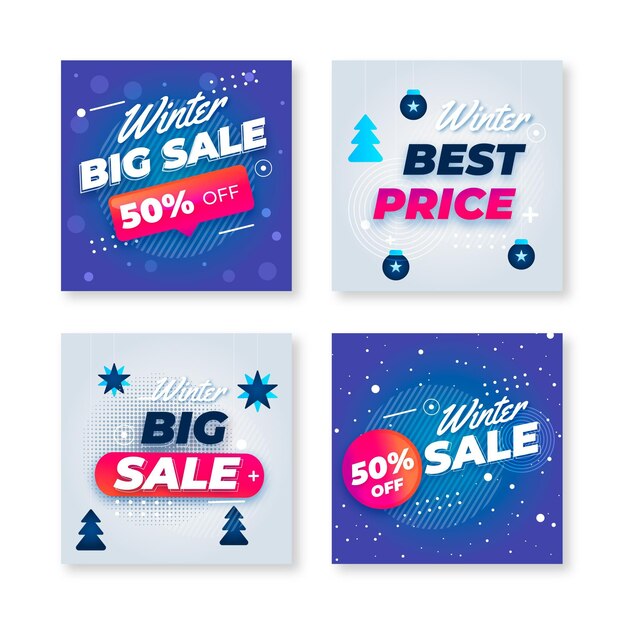 Colección de publicaciones de instagram de rebajas de invierno degradado
