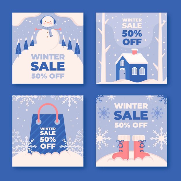 Colección de publicaciones de instagram de rebajas de invierno planas