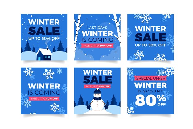 Colección de publicaciones de instagram de rebajas de invierno planas