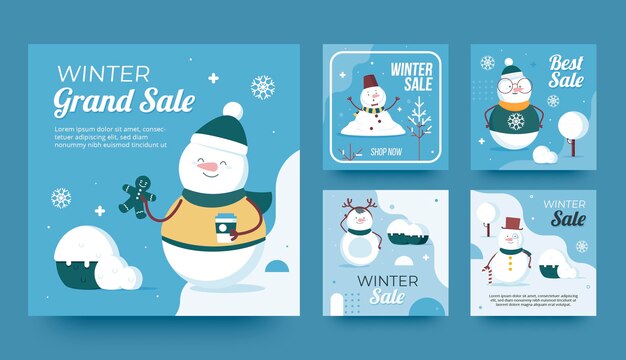 Colección de publicaciones de instagram de rebajas de invierno planas