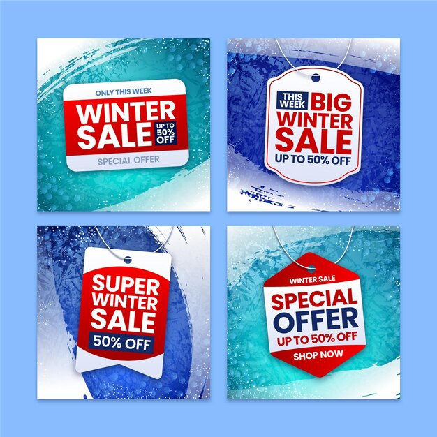 Colección de publicaciones de instagram de rebajas de invierno realistas