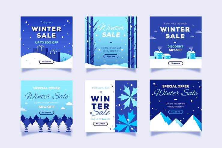 Vector gratuito colección de publicaciones de instagram de rebajas de invierno