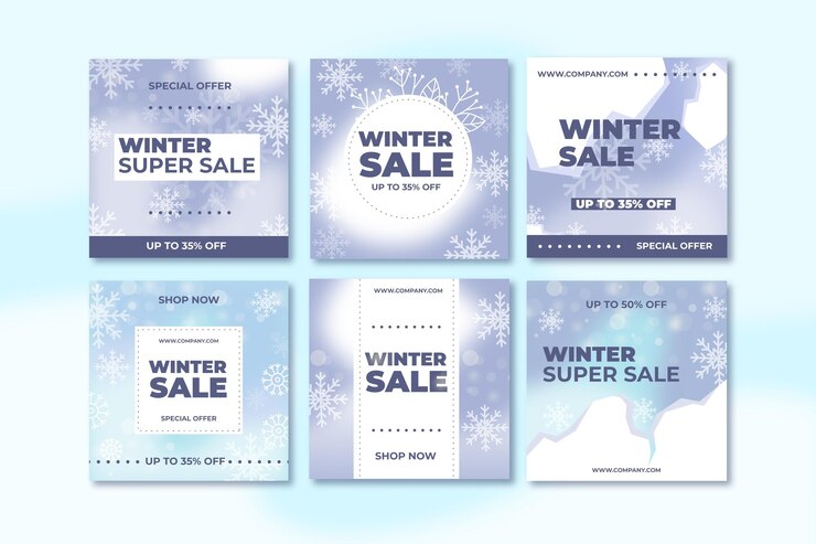 Vector gratuito colección de publicaciones de instagram de rebajas de invierno
