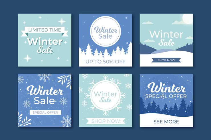 Vector gratuito colección de publicaciones de instagram de rebajas de invierno