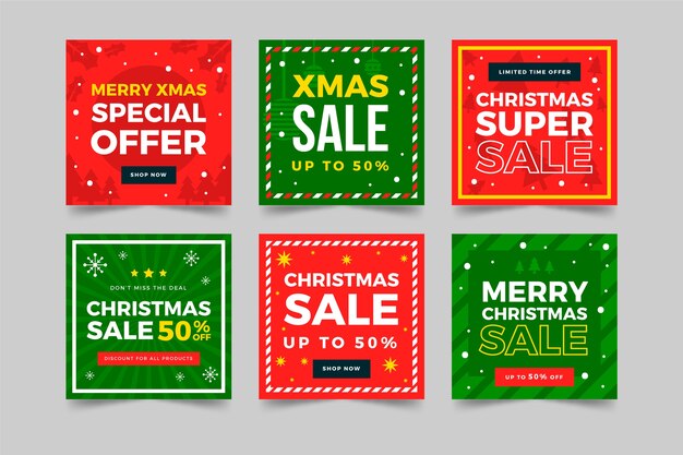 Colección de publicaciones de instagram de rebajas de navidad