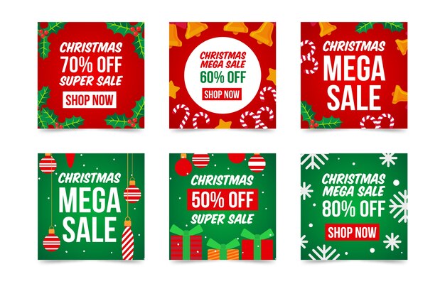 Colección de publicaciones de instagram de rebajas de navidad