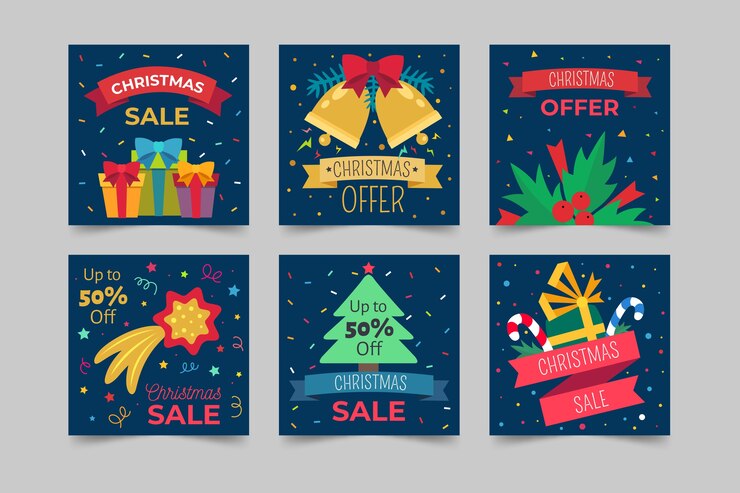 Vector gratuito colección de publicaciones de instagram de rebajas de navidad