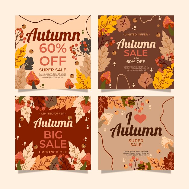 Colección de publicaciones de instagram de rebajas de otoño con foto
