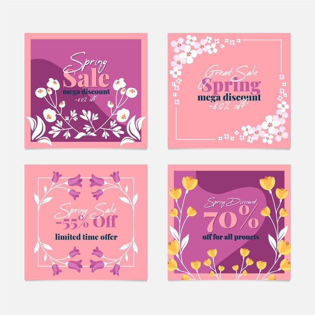 Colección de publicaciones de instagram de rebajas de primavera en estilo floral