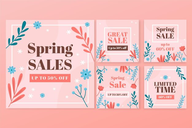 Colección de publicaciones de instagram de rebajas de primavera plana