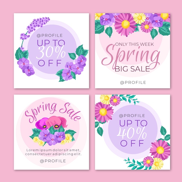 Colección de publicaciones de instagram de rebajas de primavera