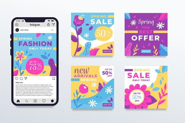 Colección de publicaciones de Instagram para rebajas de primavera