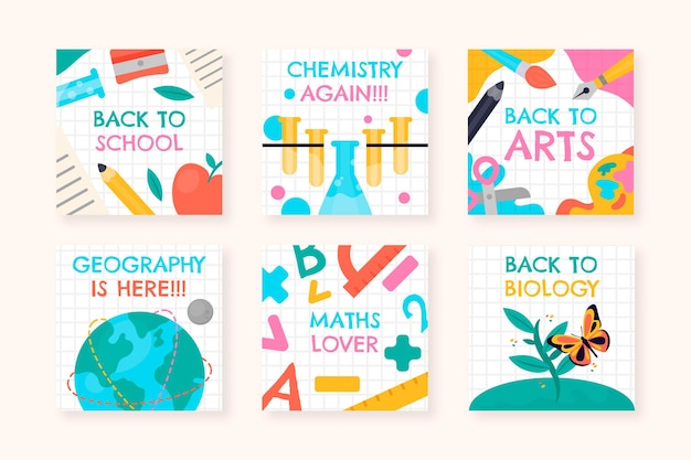 Vector gratuito colección de publicaciones de instagram de regreso a la escuela