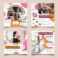 Vector gratuito colección de publicaciones de instagram de salud y fitness planas con foto