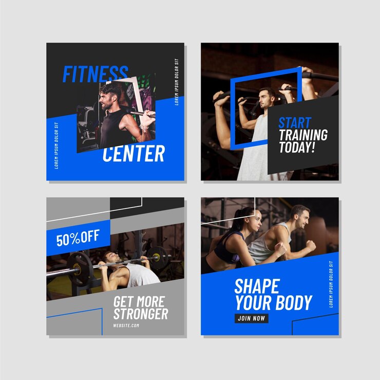 Vector gratuito colección de publicaciones de instagram de salud y fitness planas con foto