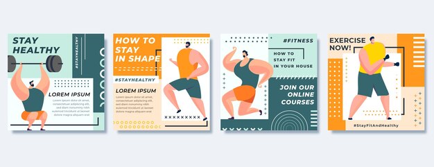 Colección de publicaciones de instagram de salud y fitness planas