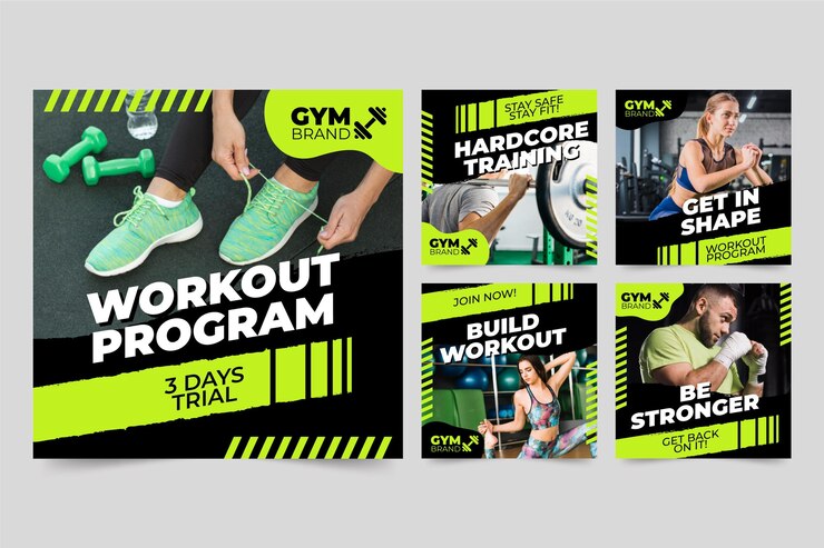 Vector gratuito colección de publicaciones de instagram de salud y fitness planas
