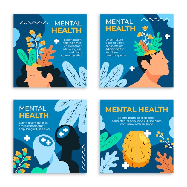 Colección de publicaciones de instagram de salud mental plana