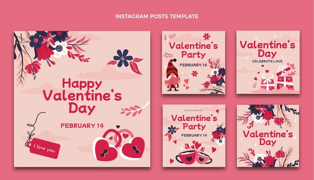 Colección de publicaciones de instagram de san valentín dibujadas a mano