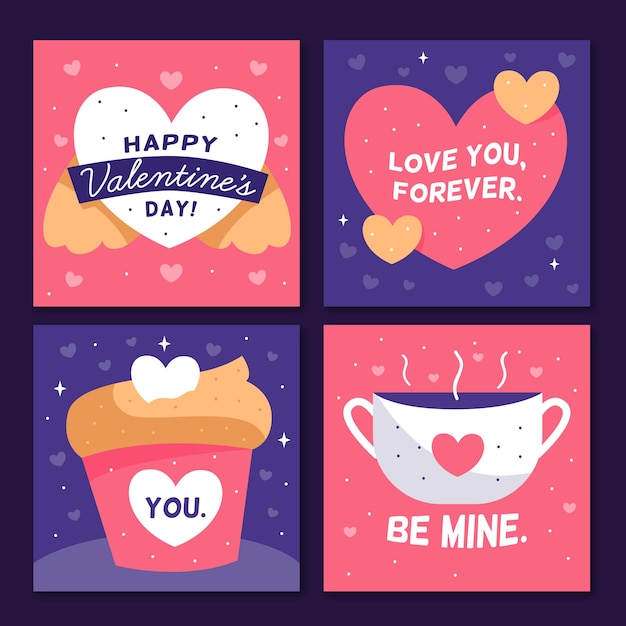 Vector gratuito colección de publicaciones de instagram de san valentín