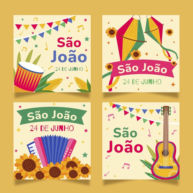 Colección de publicaciones de instagram de sao joao dibujadas a mano