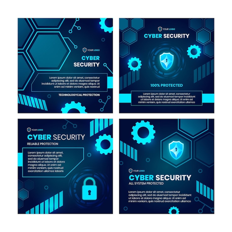 Vector gratuito colección de publicaciones de instagram de seguridad cibernética