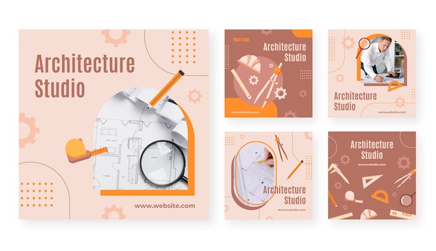 Colección de publicaciones de instagram de servicio de arquitecto plano