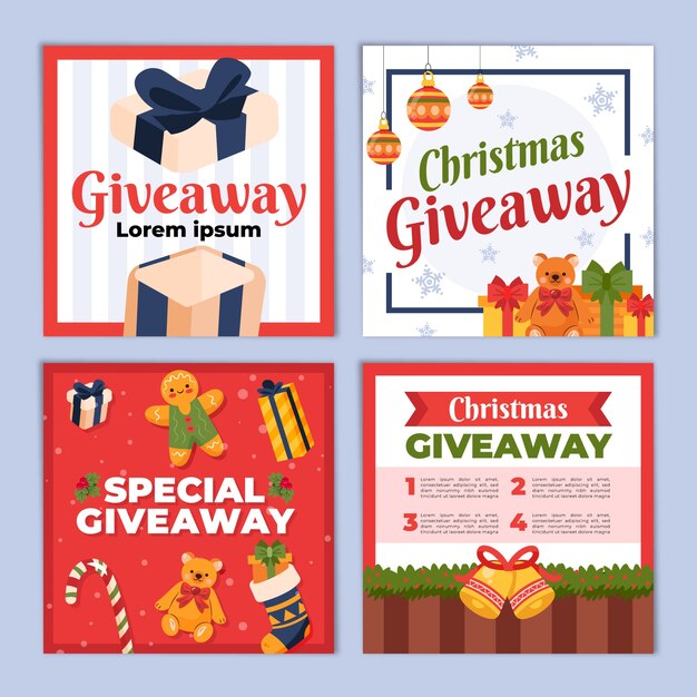 Colección de publicaciones de instagram de sorteo navideño dibujadas a mano