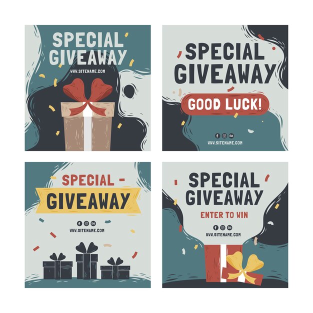 Colección de publicaciones de instagram de sorteo navideño dibujadas a mano