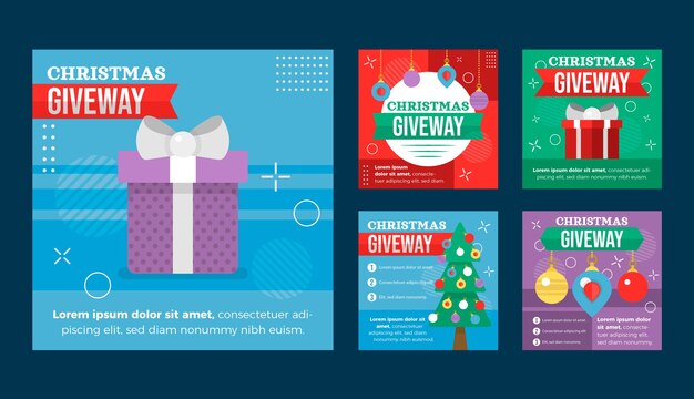 Colección de publicaciones de instagram de sorteo navideño plano