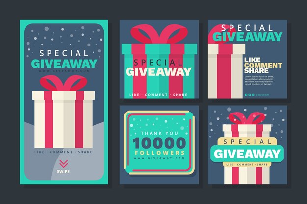 Colección de publicaciones de instagram de sorteo navideño plano
