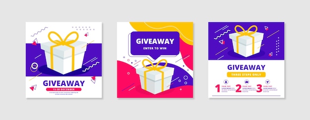 Colección de publicaciones de instagram de sorteo navideño plano
