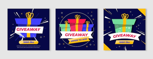 Vector gratuito colección de publicaciones de instagram de sorteo navideño plano