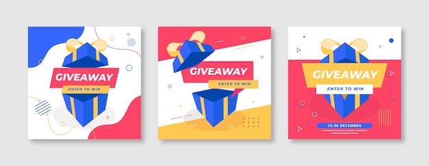 Vector gratuito colección de publicaciones de instagram de sorteo navideño plano