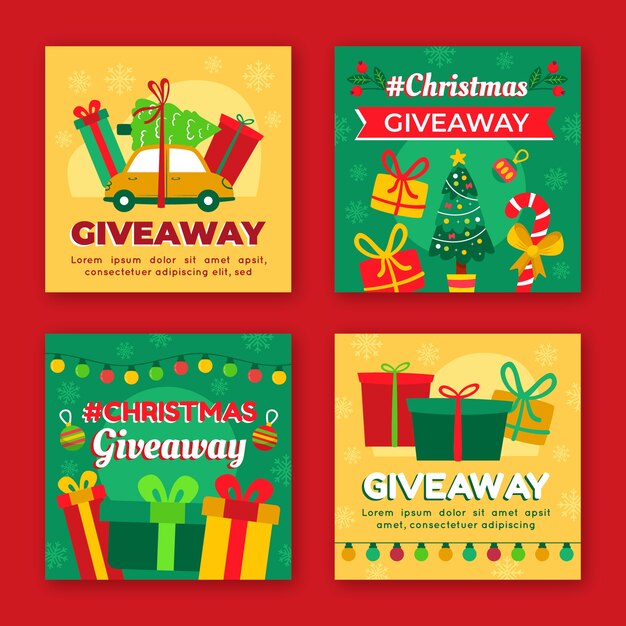 Colección de publicaciones de instagram de sorteo navideño plano
