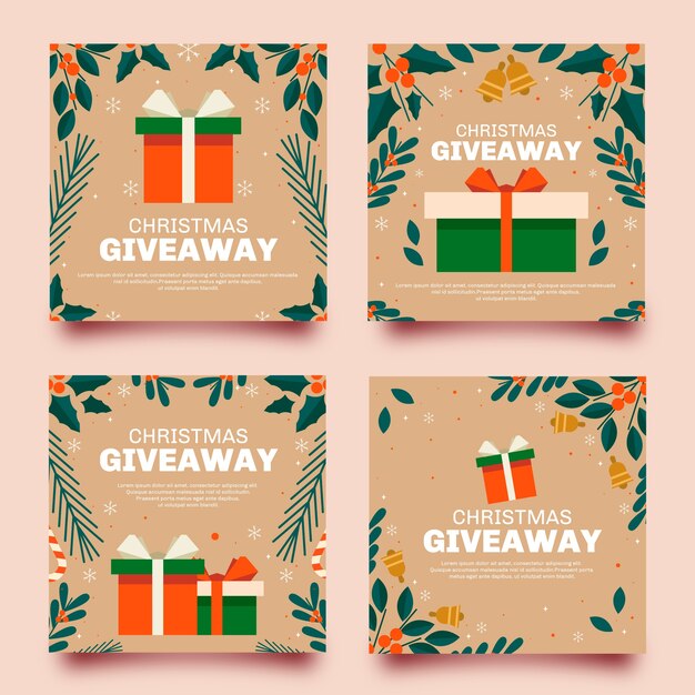 Colección de publicaciones de instagram de sorteo navideño plano