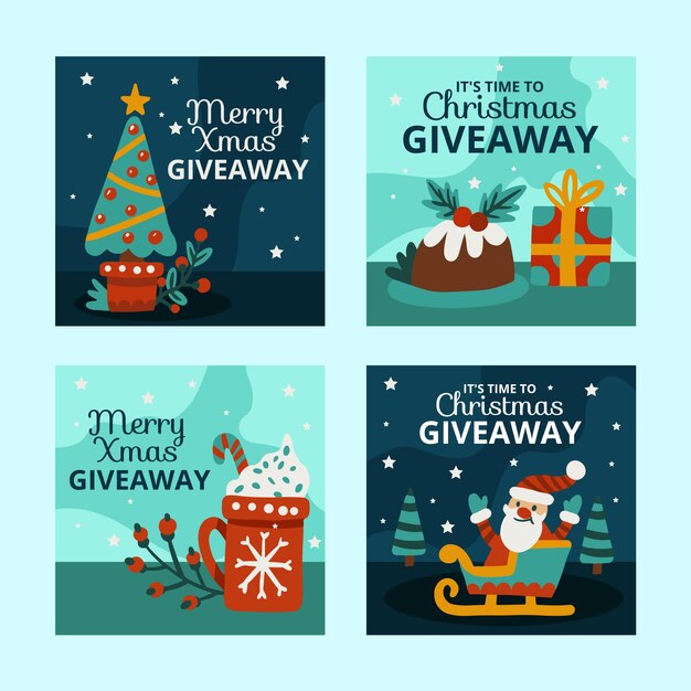 Colección de publicaciones de instagram de sorteo navideño plano