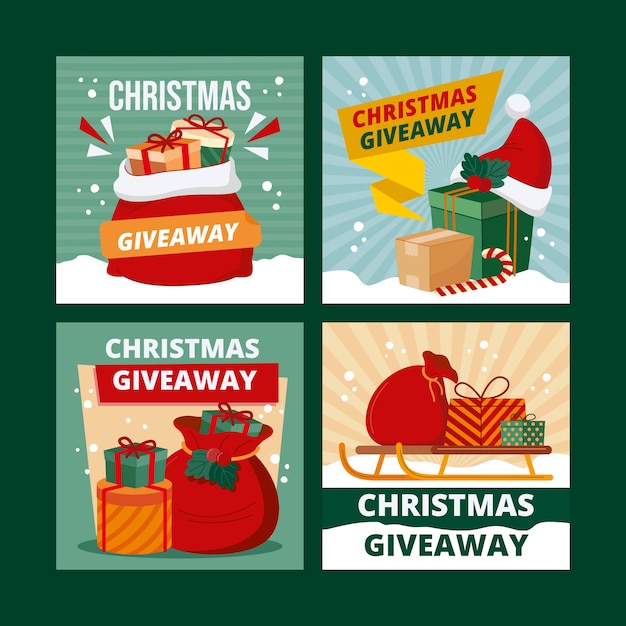 Colección de publicaciones de instagram de sorteo navideño plano