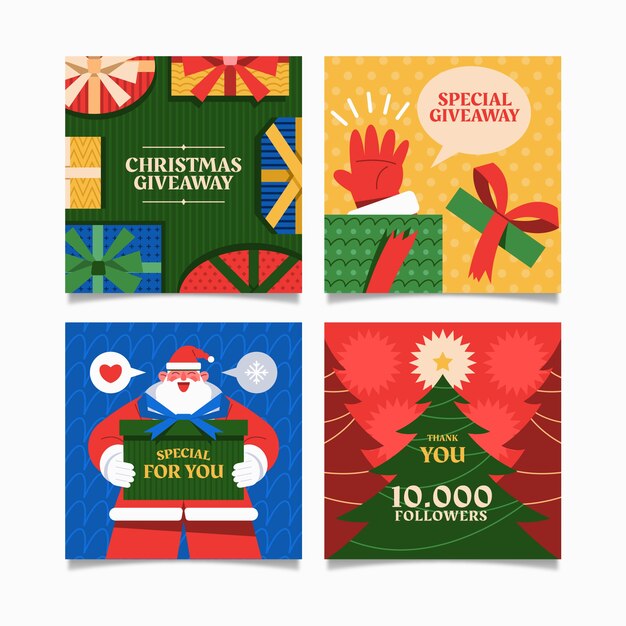 Colección de publicaciones de instagram de sorteo navideño plano