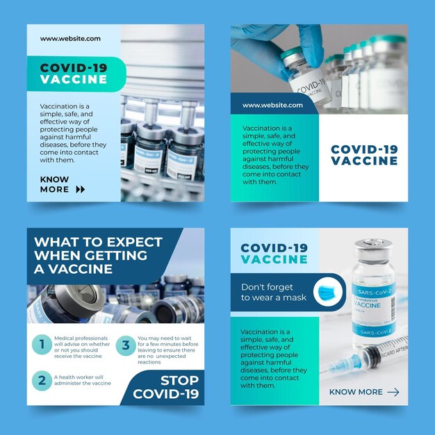 Colección de publicaciones de instagram de vacuna gradiente con fotos
