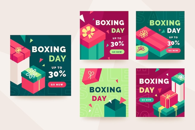 Vector gratuito colección de publicaciones de instagram de venta de boxing day isométrica