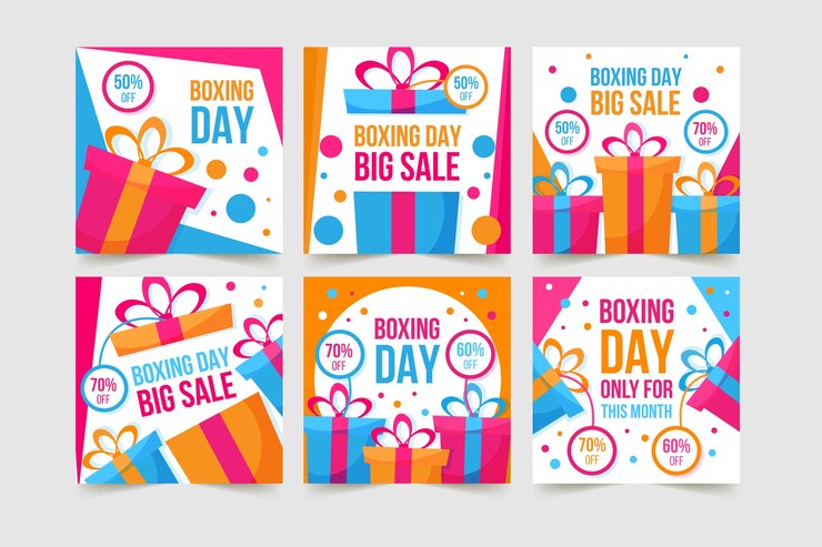 Vector gratuito colección de publicaciones de instagram de venta de boxing day