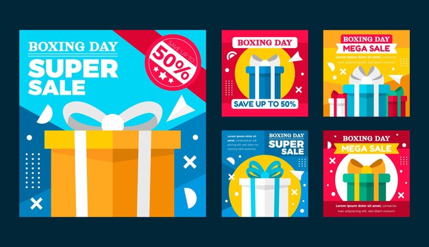 Vector gratuito colección de publicaciones de instagram de venta de boxing day