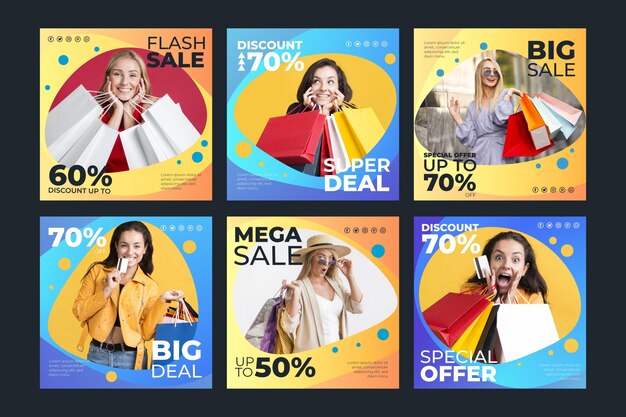 Colección de publicaciones de instagram de venta degradada con foto