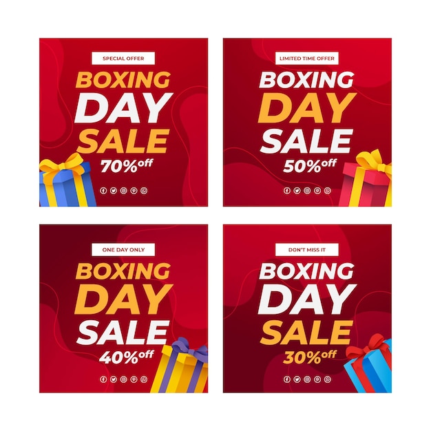 Vector gratuito colección de publicaciones de instagram de venta de día de boxeo degradado