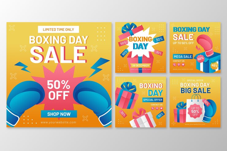Vector gratuito colección de publicaciones de instagram de venta de día de boxeo degradado