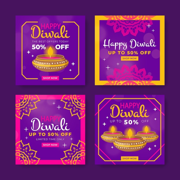 Vector gratuito colección de publicaciones de instagram de venta de diwali