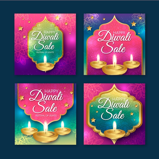 Vector gratuito colección de publicaciones de instagram de venta de diwali