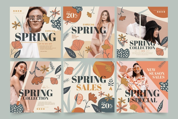 Colección de publicaciones de instagram para la venta de moda de primavera